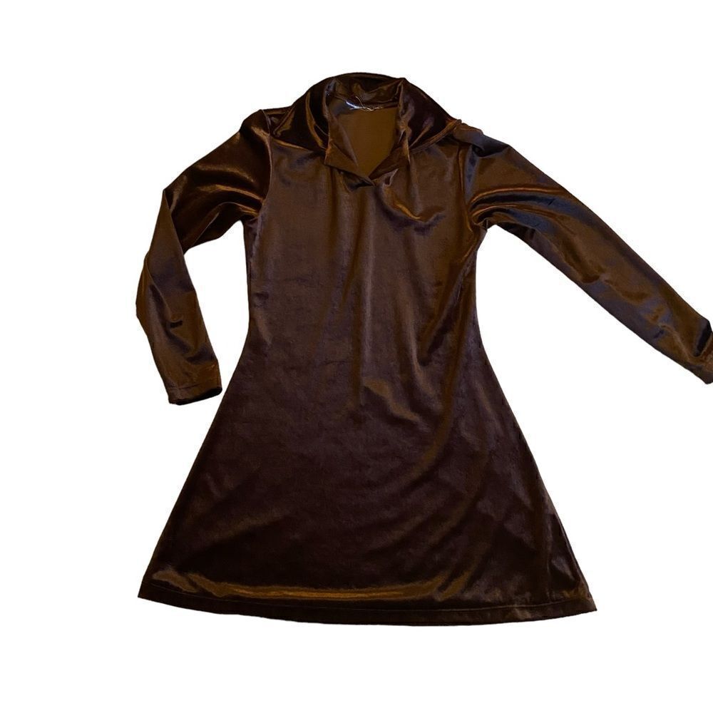 Brown Faux Velvet Long Sleeved Stretchy Dress/Top